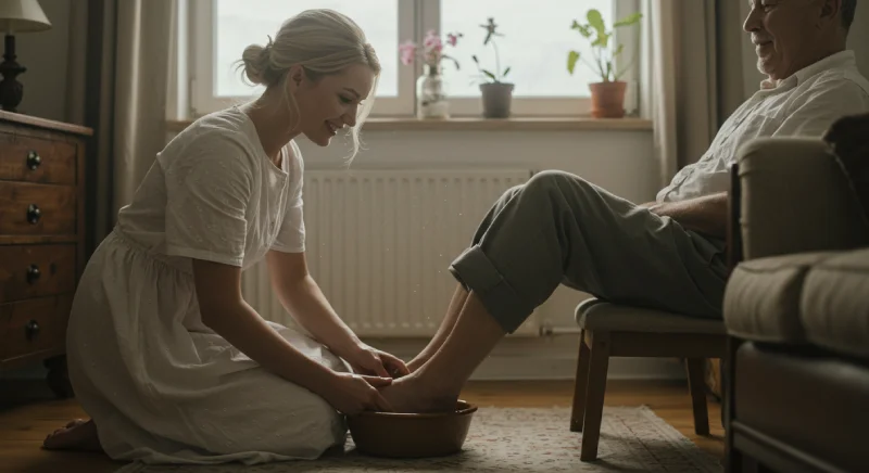 Sugar Baby washes Sugar Daddy's feet
